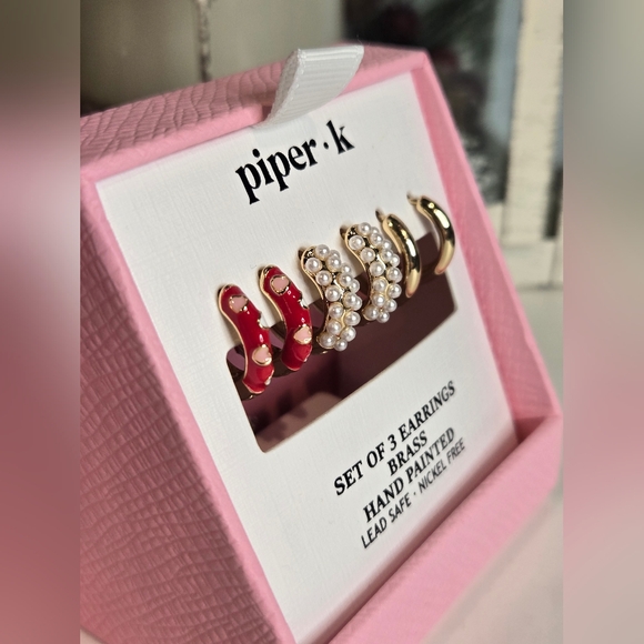 Piper K Gold and Red & Pearl Earrings Set - Picture 3 of 3